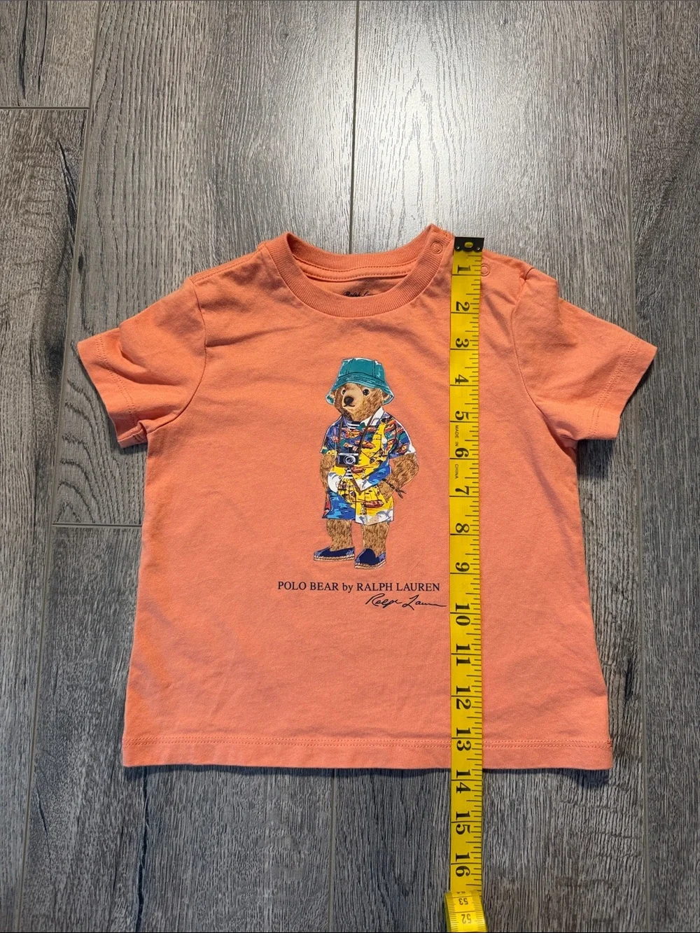 Ralph Lauren Orange Polo Bear Graphic Short Sleeve Tee with Multicolor Bear